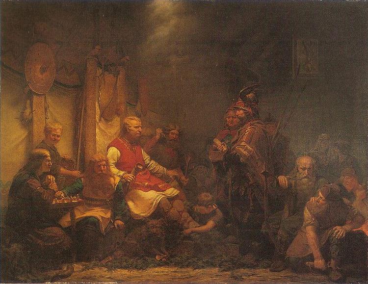 august malmstrom King Ella's messengers before Ragnar Lodbrok's sons Norge oil painting art